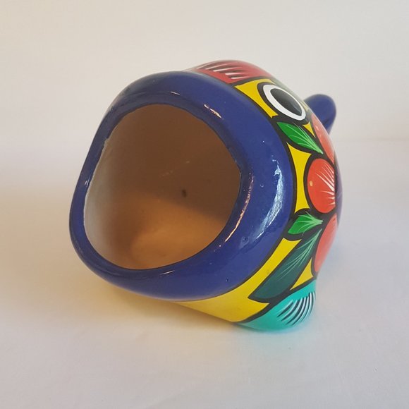Vintage Mexican Folk Art Ceramic Big Mouth Fish Sponge Holder Hand painted Blue - Picture 6 of 16